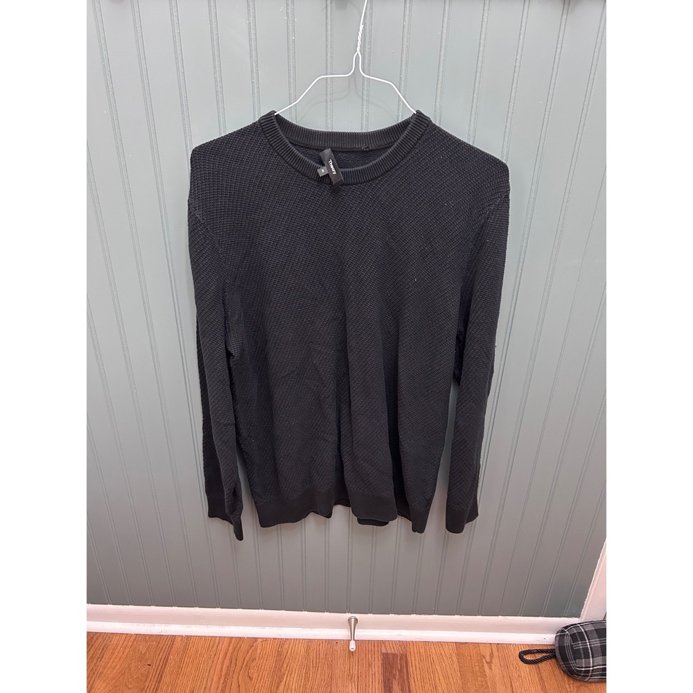 Theory Mens Riland Pattern Eco Breach‎ Black Textured Cotton Crewneck Sweater XL